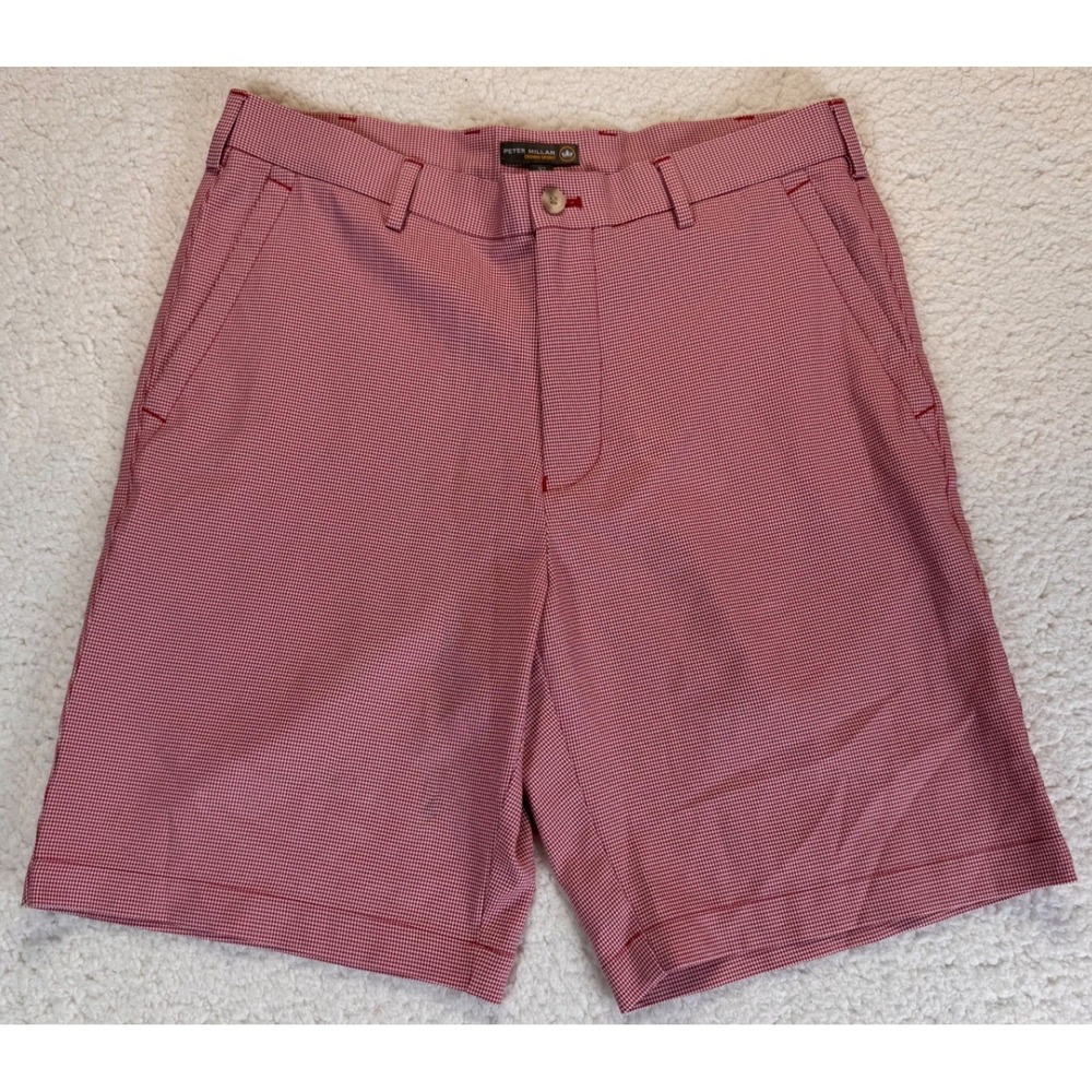 Peter Millar Crown Sport Red White Micro Houndstooth‎ Golf Shorts 9", Mens 32